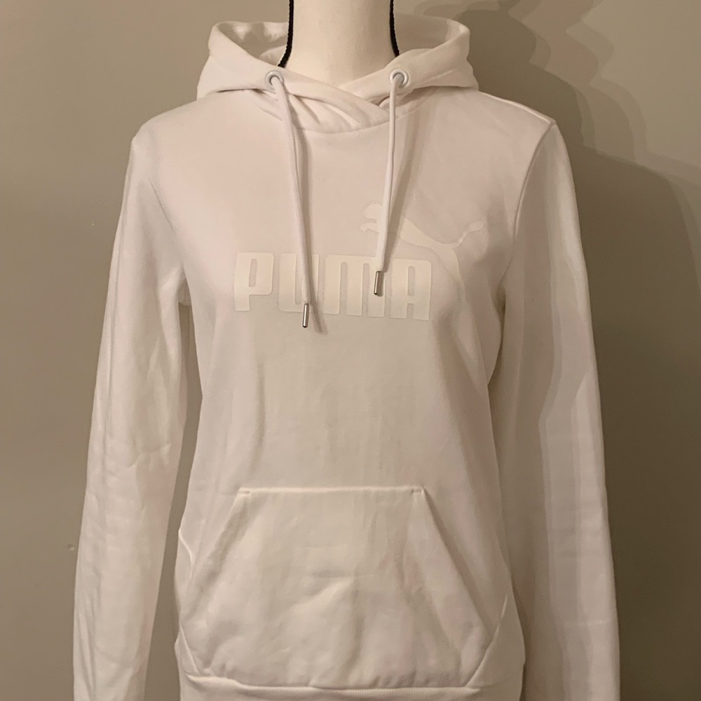 Puma White Embossed Logo Pullover Hoodie
